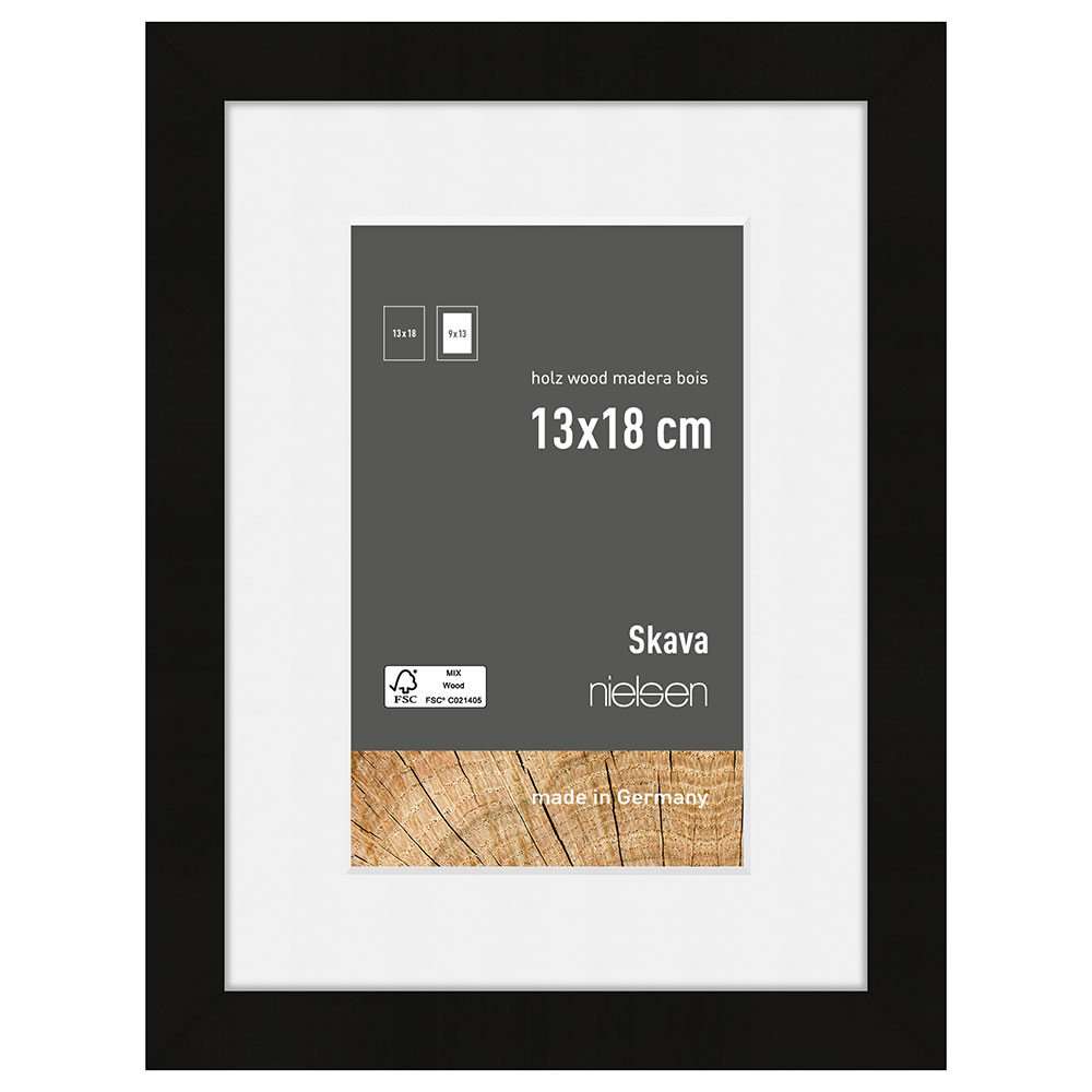 Holzrahmen Skava mit Passepartout 13x18 cm (9x13 cm) | Schwarz | Normalglas